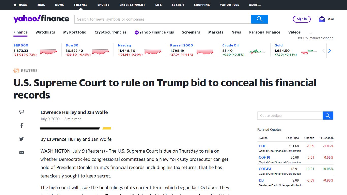 U.S. Supreme Court to rule on Trump bid to conceal his financial records
