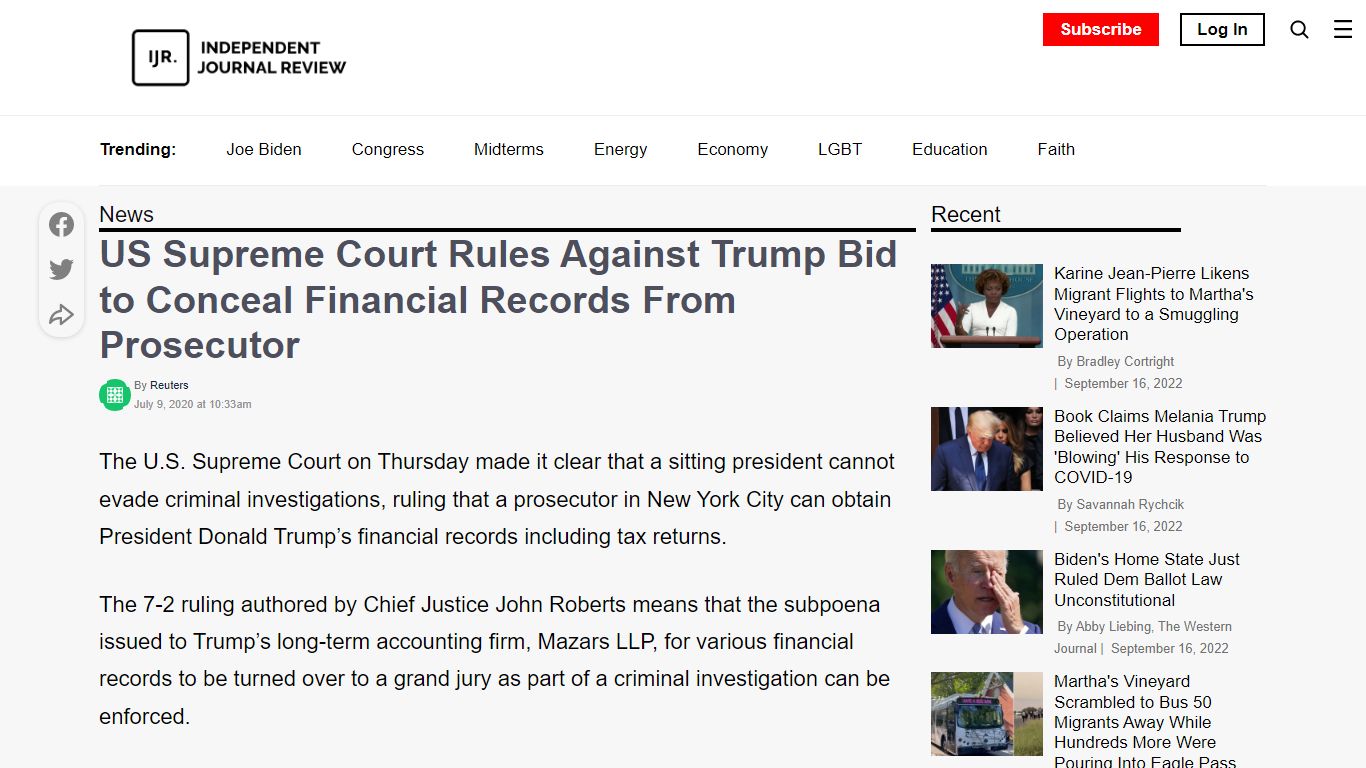 US Supreme Court Rules Against Trump Bid to Conceal Financial Records ...
